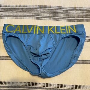 Calvin Klein Light Blue Briefs with Yellow Logo Waistband